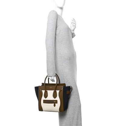 Celine Textured Calfskin Suede Tri-color Mini Luggage Cream 2 of 12