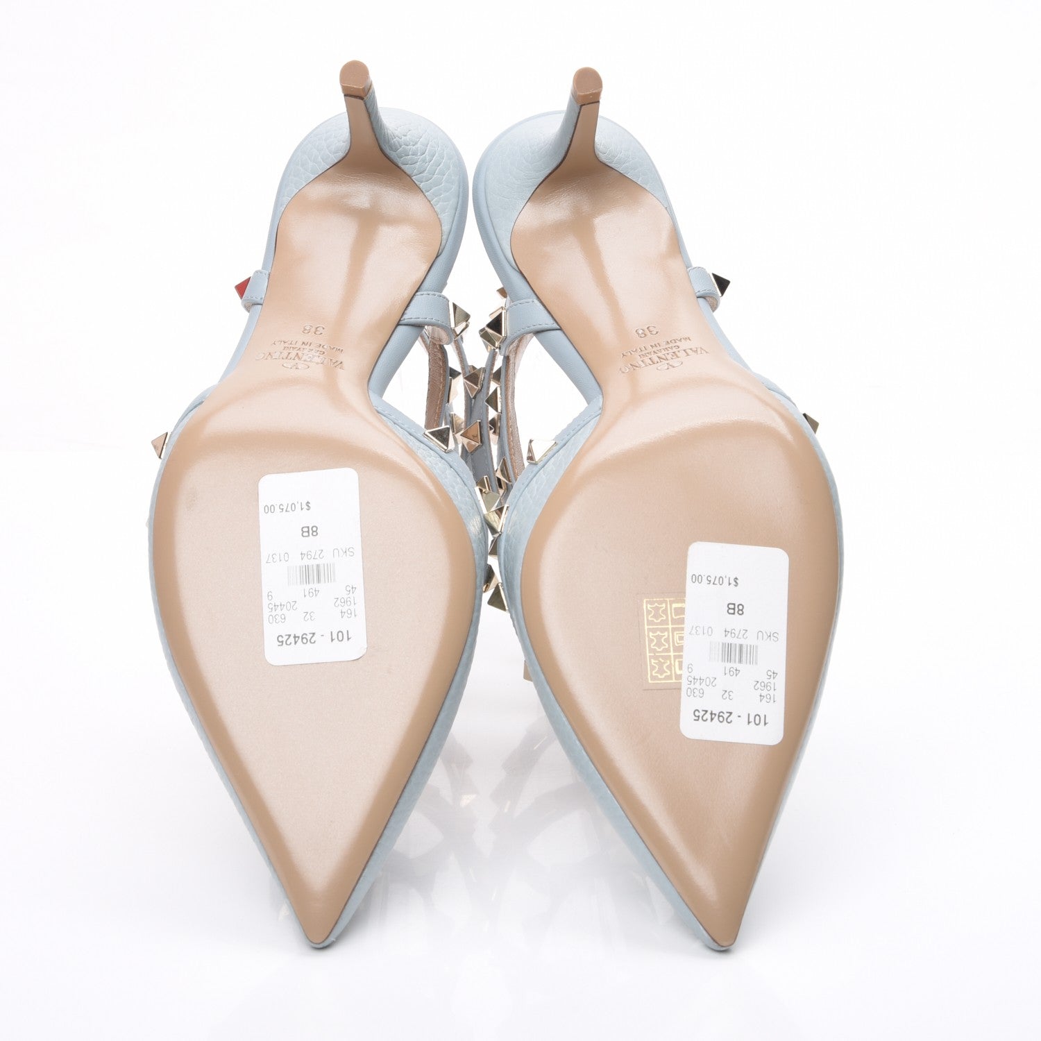 Valentino Garavani Pebbled Calfskin Rockstud Ankle Strap 65mm Pumps 38 Sky Sorbet 7 of 10