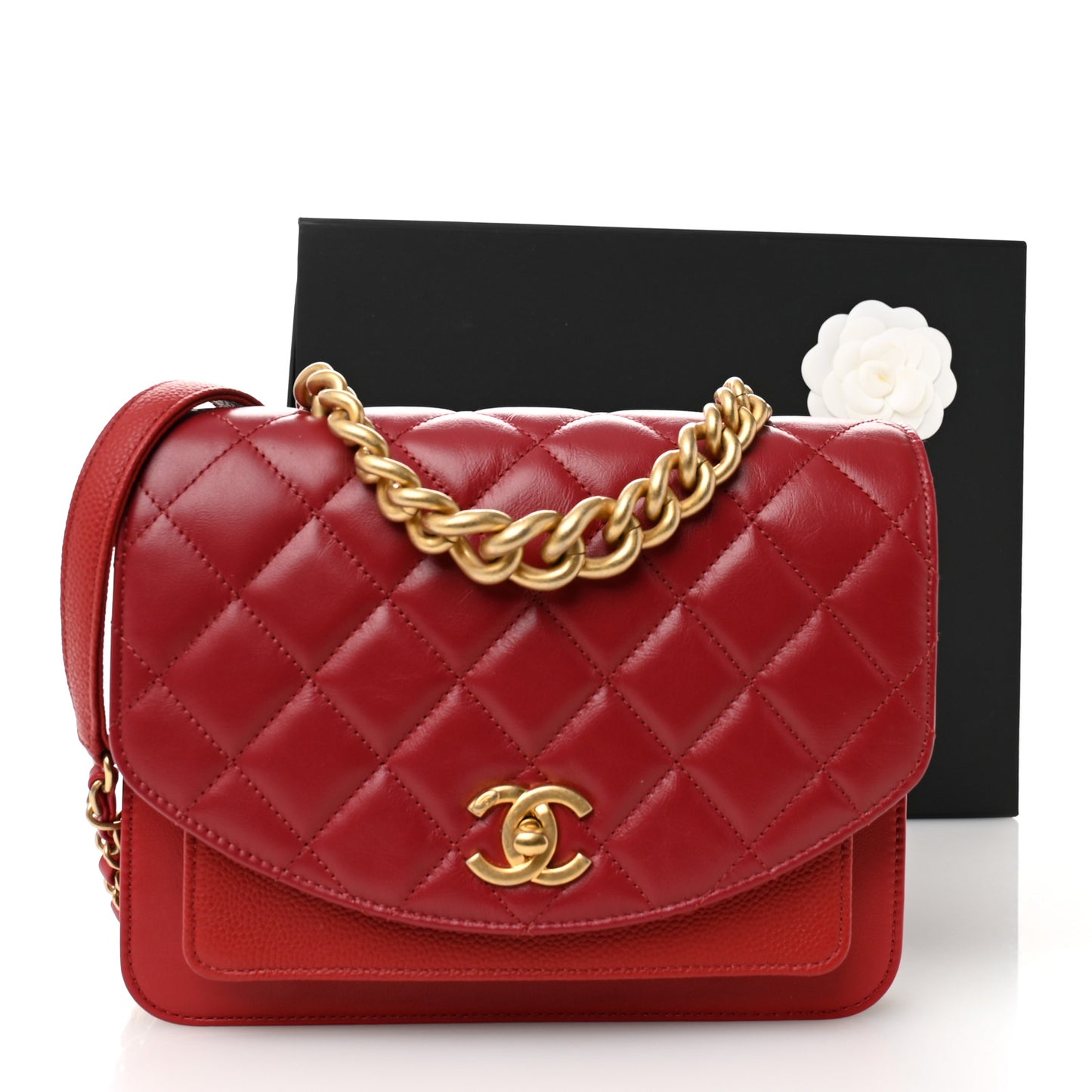 Calfskin Caviar Quilted Chain Handle Flap Red
