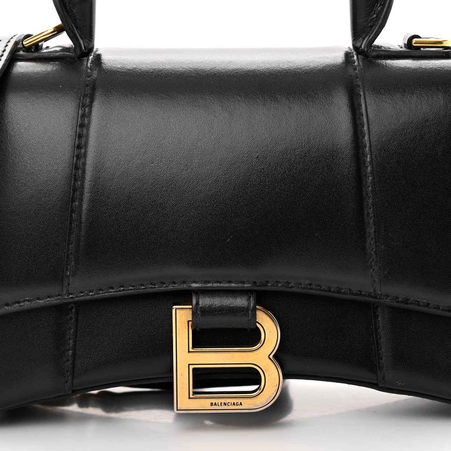 Shiny Box Calfskin Hourglass Top Handle Bag XS Black