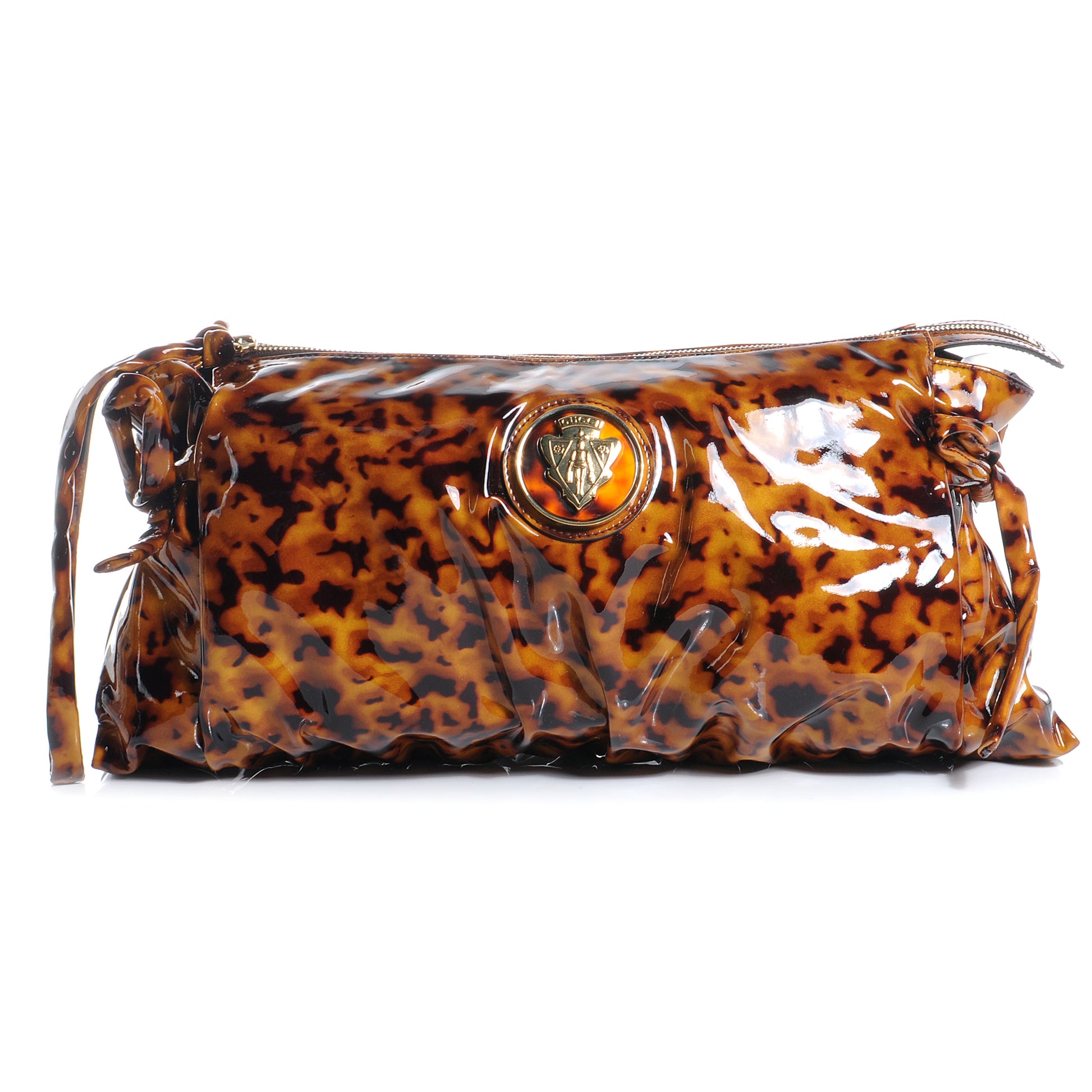 Gucci Patent Hysteria Clutch Tortoise Brown 1 of 7