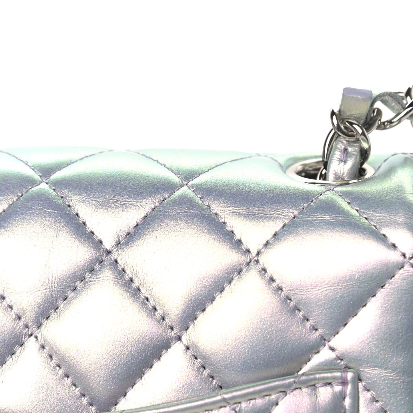 Iridescent Lambskin Quilted Mini Square Flap Light Purple