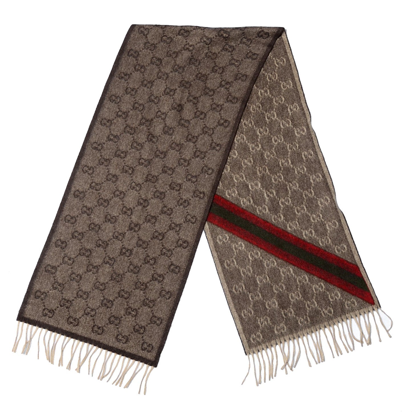 Wool Angora Monogram Web Scarf Dark Brown