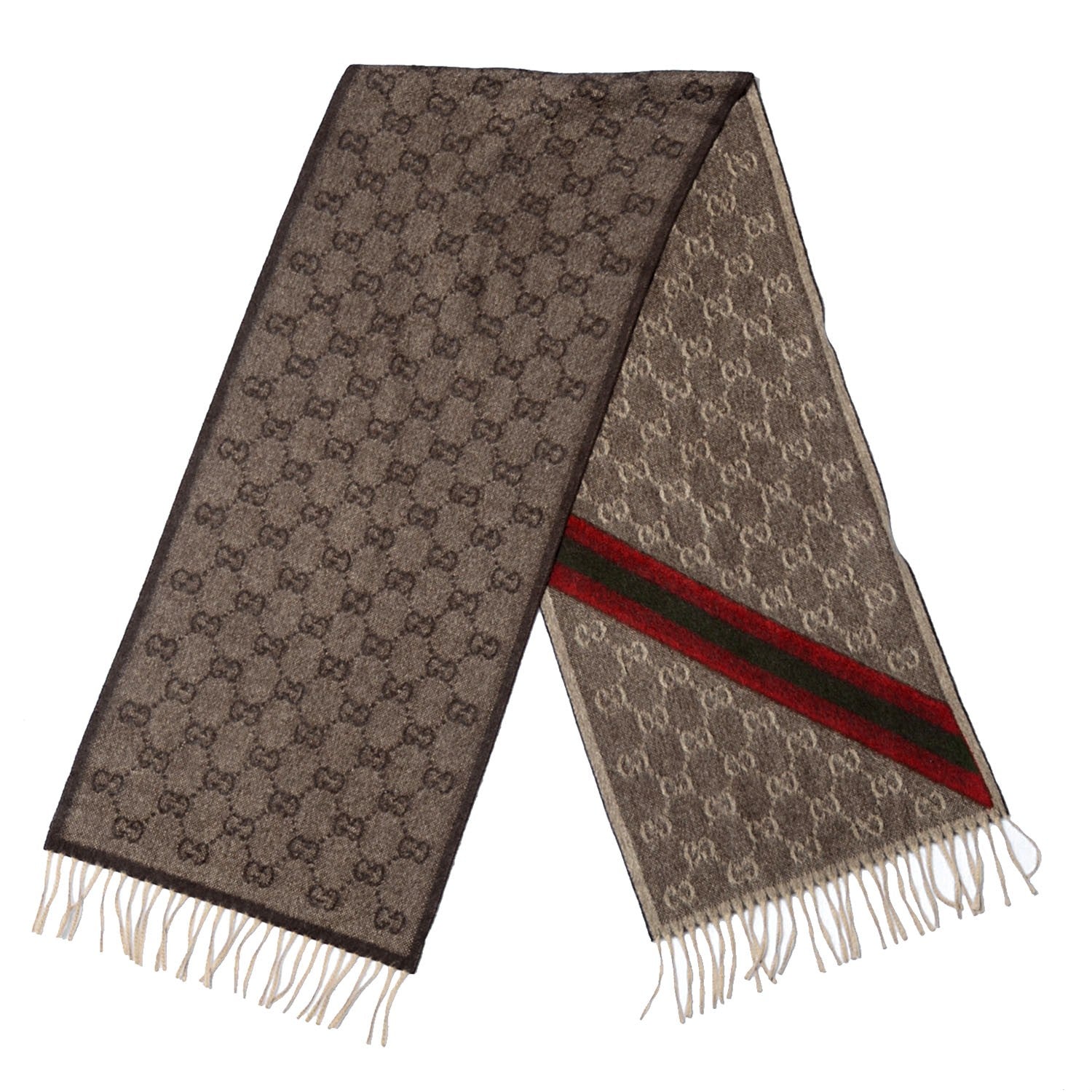 Gucci Wool Angora Monogram Web Scarf Dark Brown 3 of 4