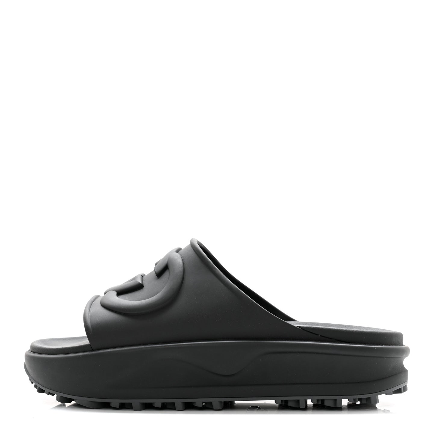 Soft Rubber Mens Interlocking G Platform 42mm Slide Sandals 10 Black