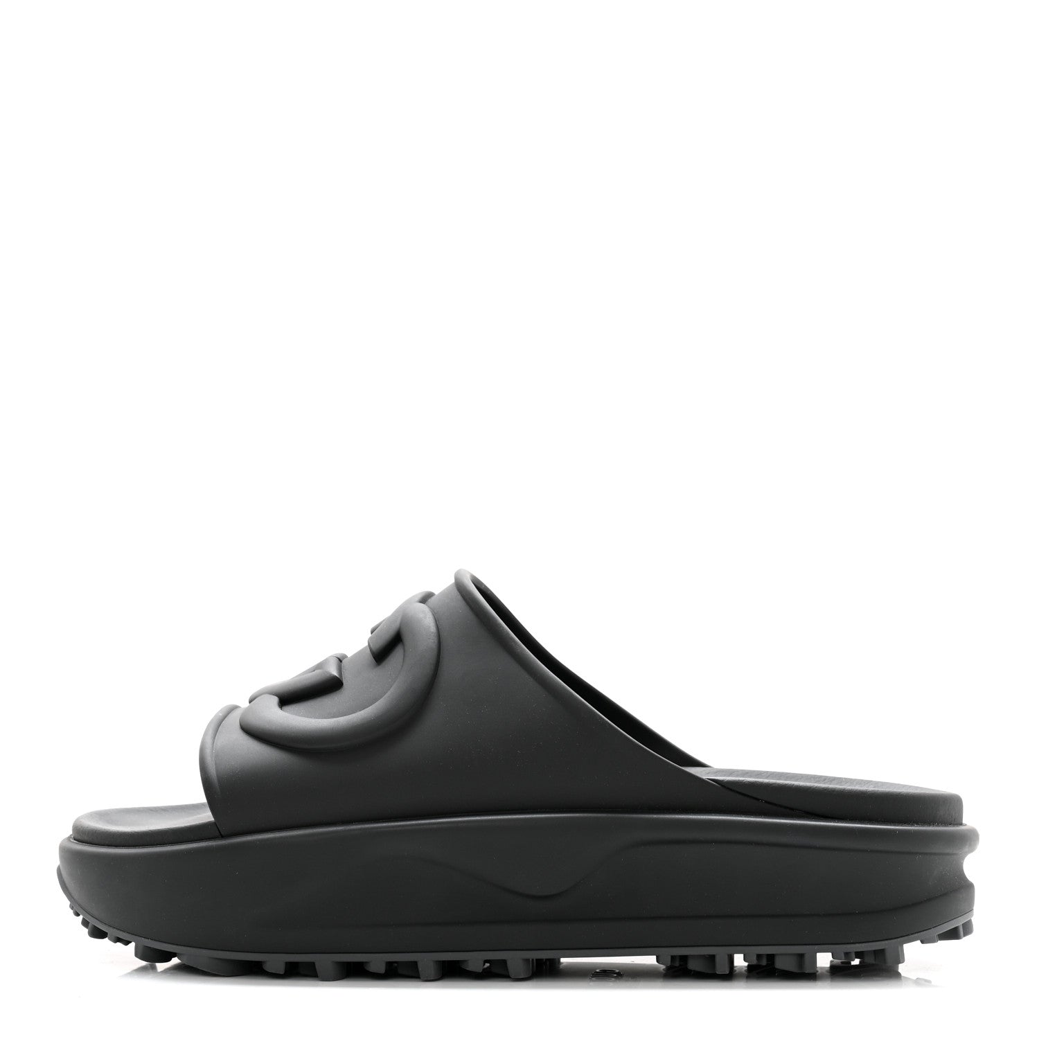 Gucci Soft Rubber Mens Interlocking G Platform 42mm Slide Sandals 10 Black 1 of 11