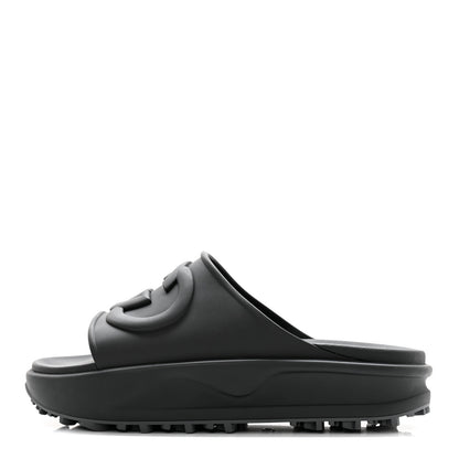Gucci Soft Rubber Mens Interlocking G Platform 42mm Slide Sandals 10 Black 1 of 11
