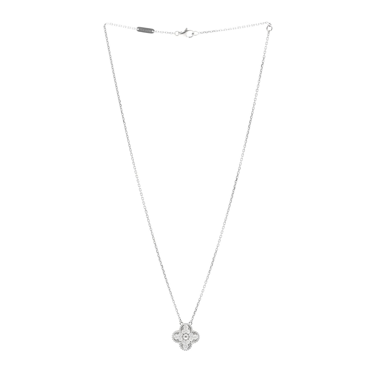 18K White Gold Diamond Vintage Alhambra Pendant Necklace