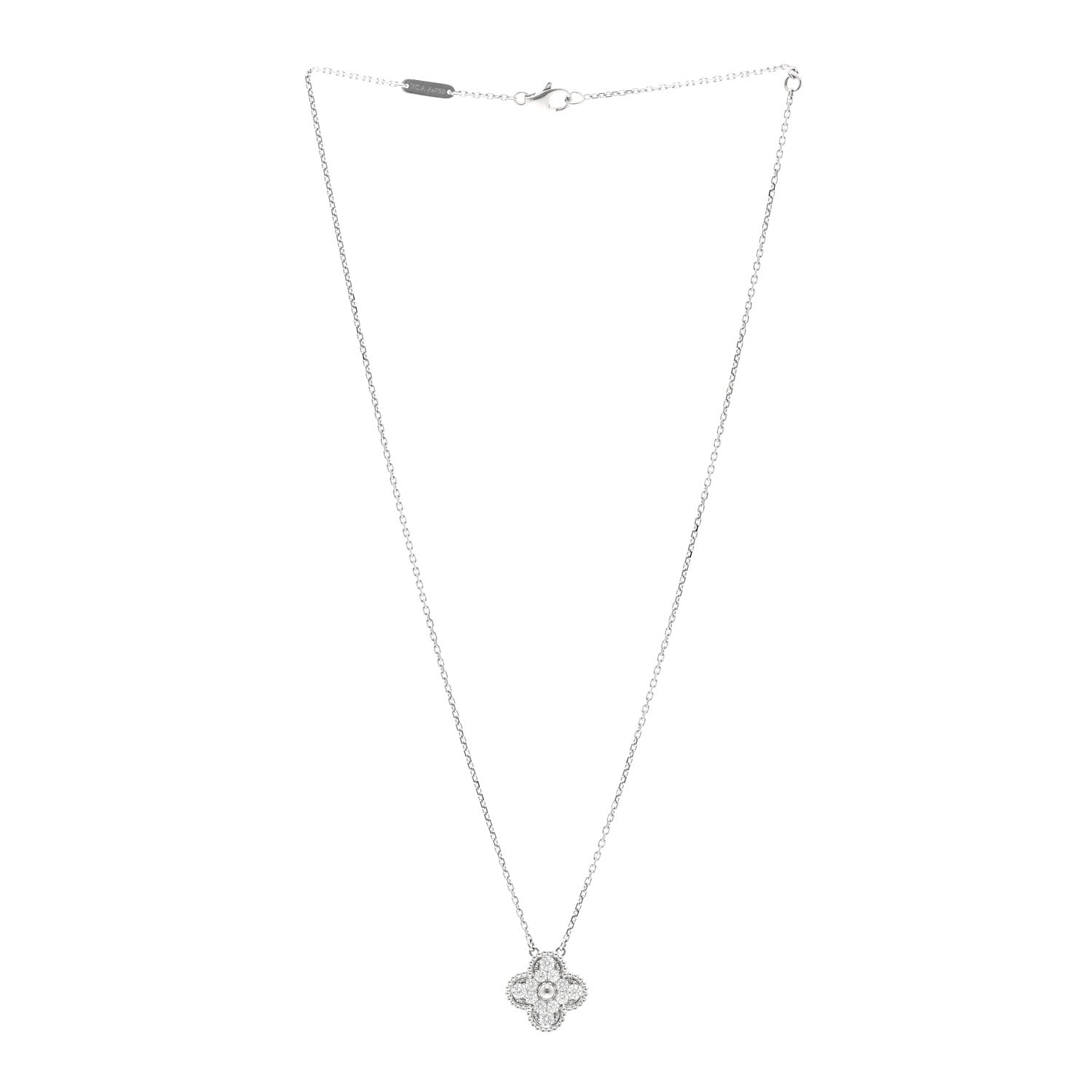 Van Cleef & Arpels 18K White Gold Diamond Vintage Alhambra Pendant Necklace 3 of 6