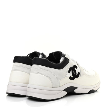 Chanel Mesh Suede Calfskin Grained Calfskin Womens CC Sneakers 40.5 White Black 4 of 8