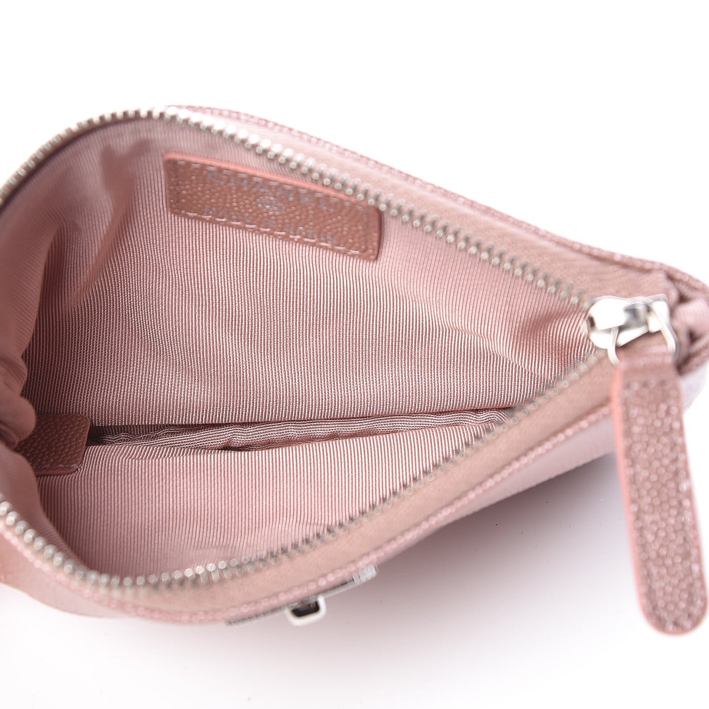 Metallic Caviar Chevron Quilted Small Vintage Mademoiselle Cosmetic Case Pink