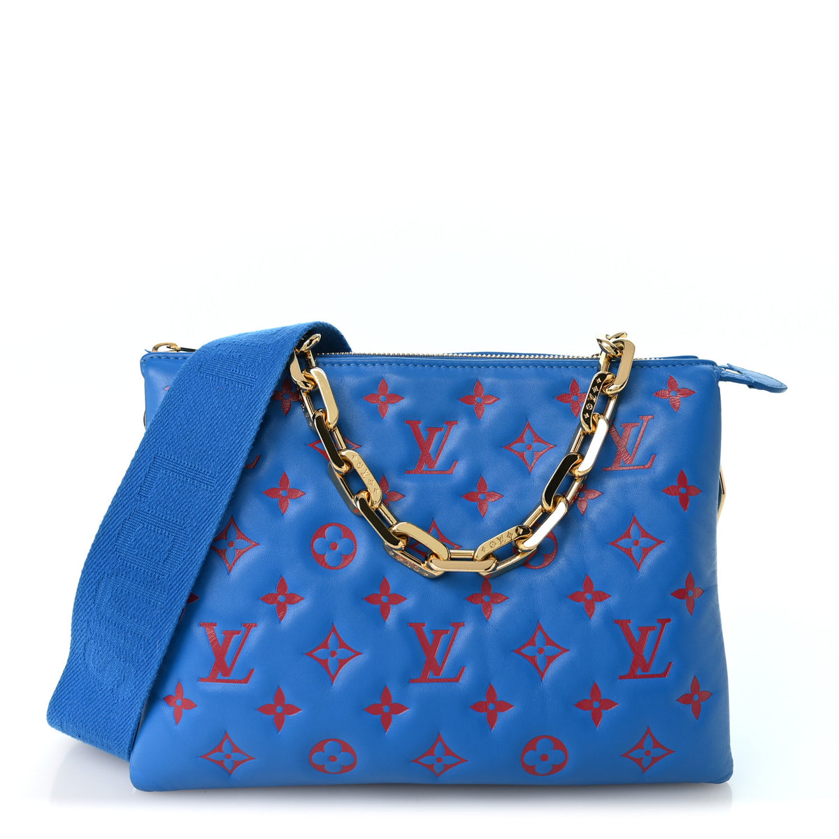 Louis Vuitton Lambskin Embossed Monogram Vuittamins Coussin PM Blue Red 1 of 11