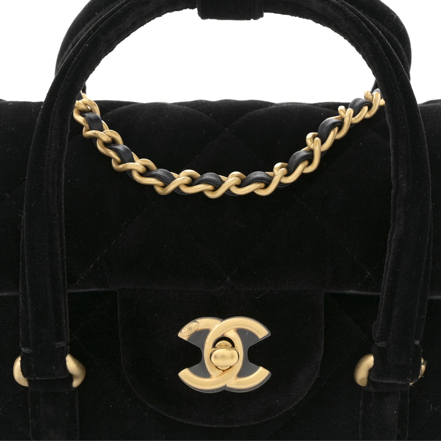 Velvet Quilted Mini Top Handle Flap Black
