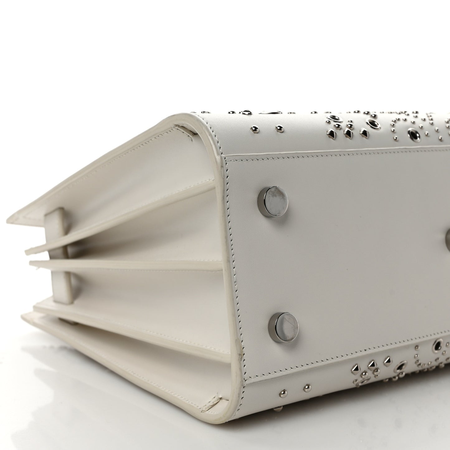 Calfskin Perforated Studded Baby Sac De Jour White