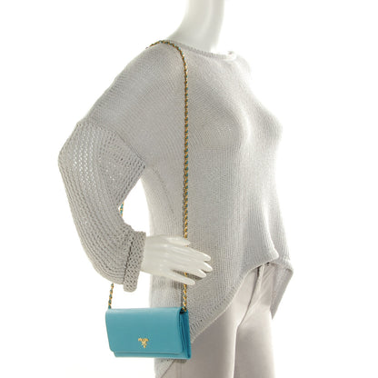 Prada Saffiano Metal Oro Chain Wallet Turchese 2 of 9