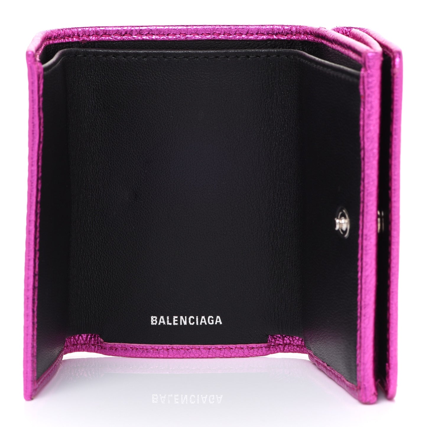 Metallic Goatskin Logo Mini Everyday Wallet Rose Fuchsia Black