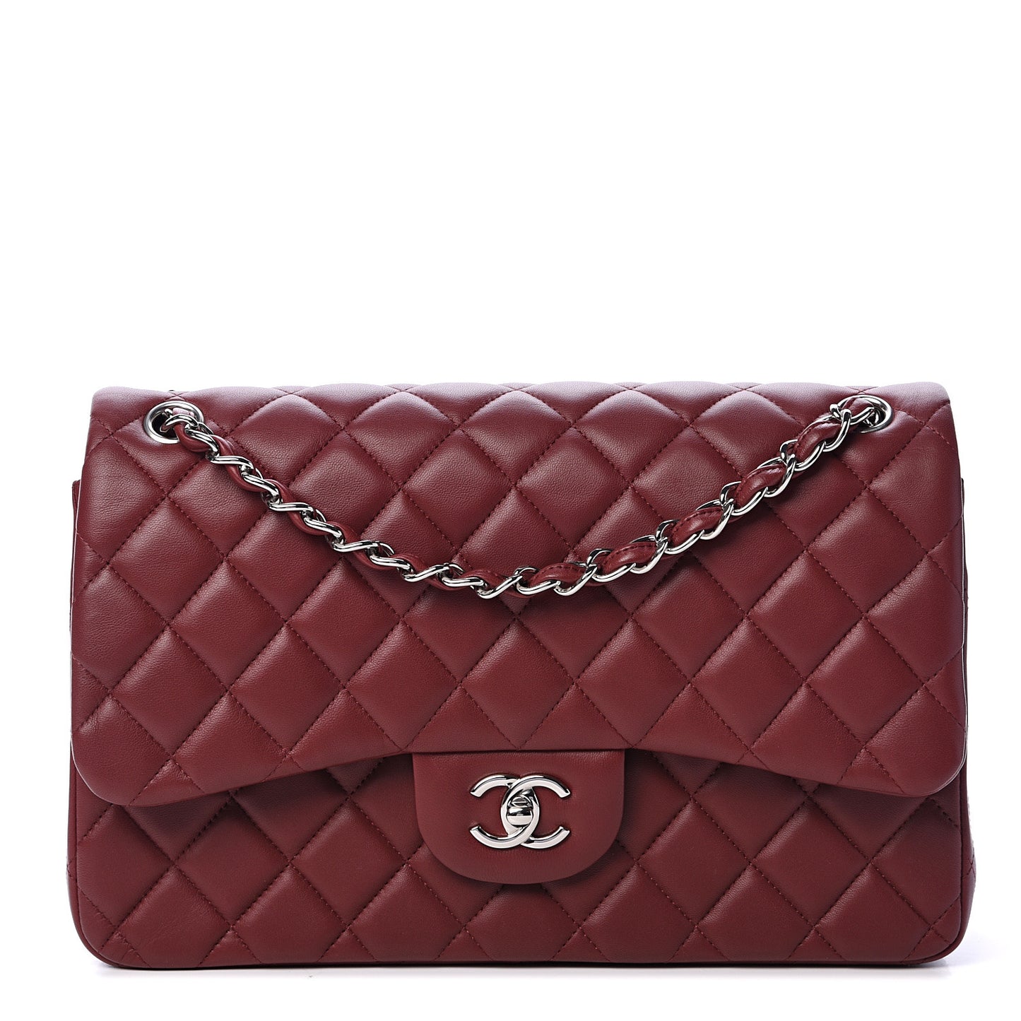 Lambskin Quilted Jumbo Double Flap Burgundy