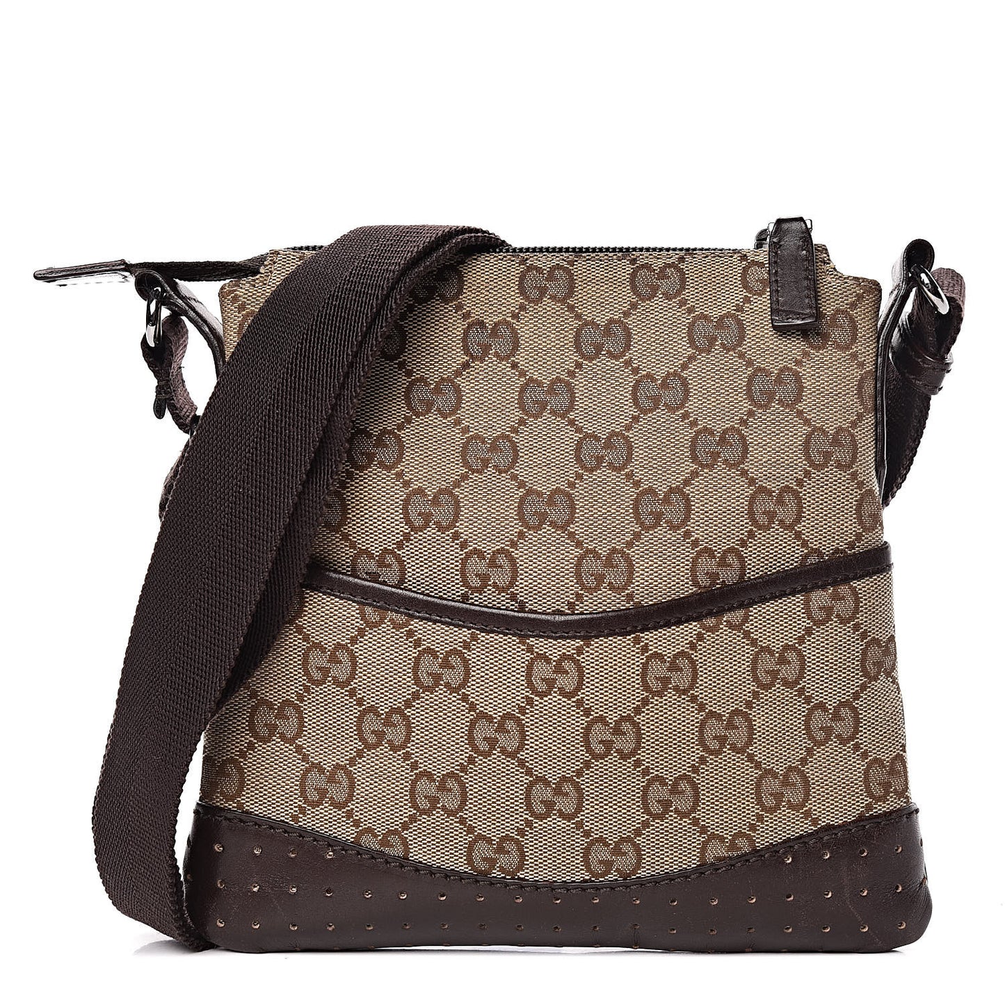 Monogram Calfskin Perforated Small Flat Messenger Bag Dark Brown