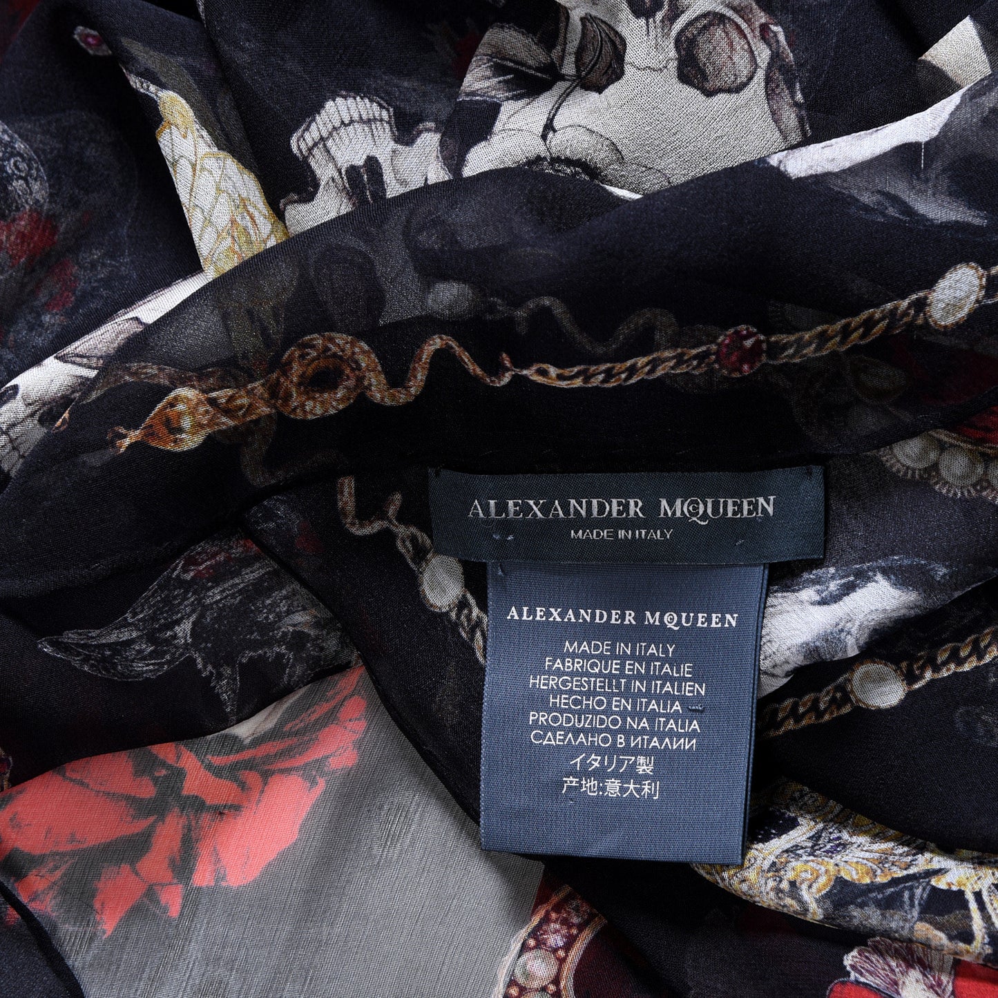 Silk Chiffon Skull Butterfly Scarf Black Multicolor