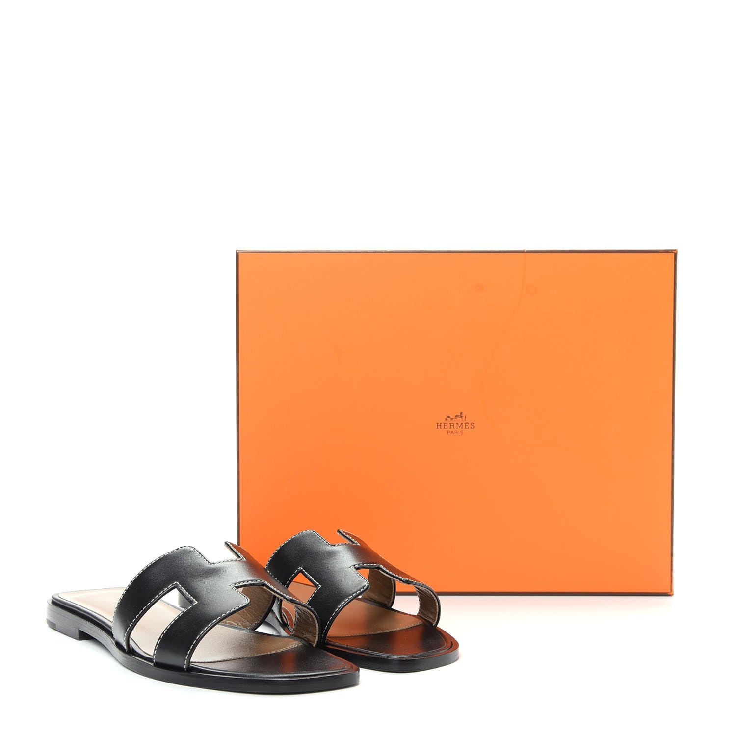 Hermes Box Calfskin Oran Sandals 37 Black 11 of 11