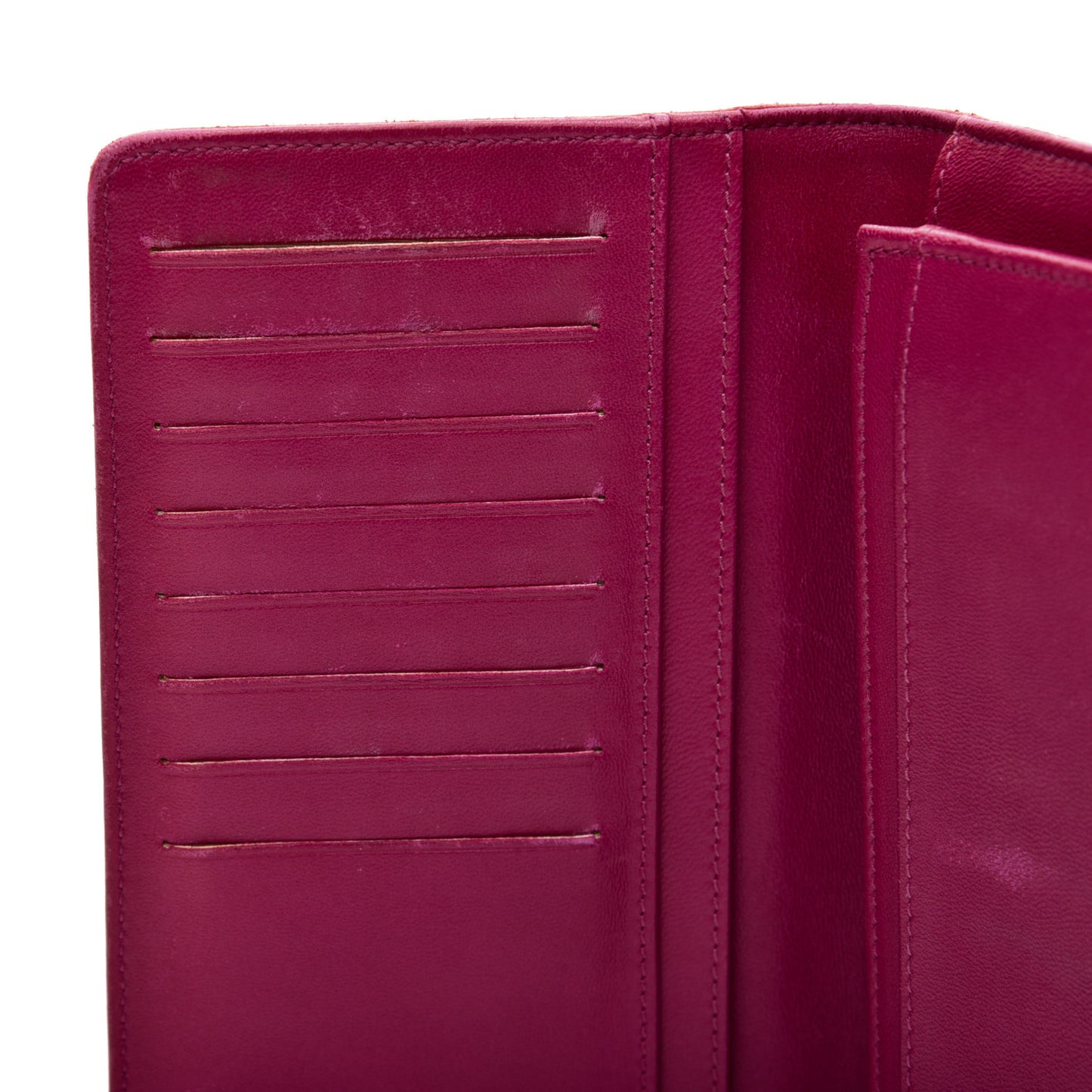 Lambskin Camellia Embossed Yen Wallet Fuchsia