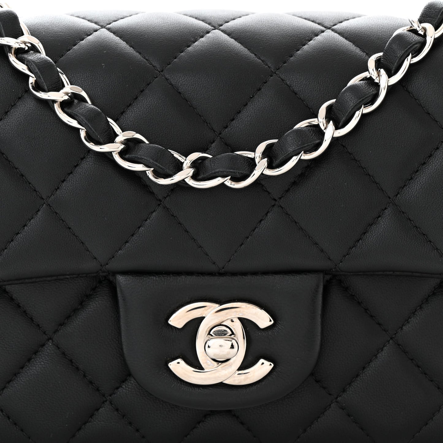 Lambskin Quilted Mini Rectangular Flap Black