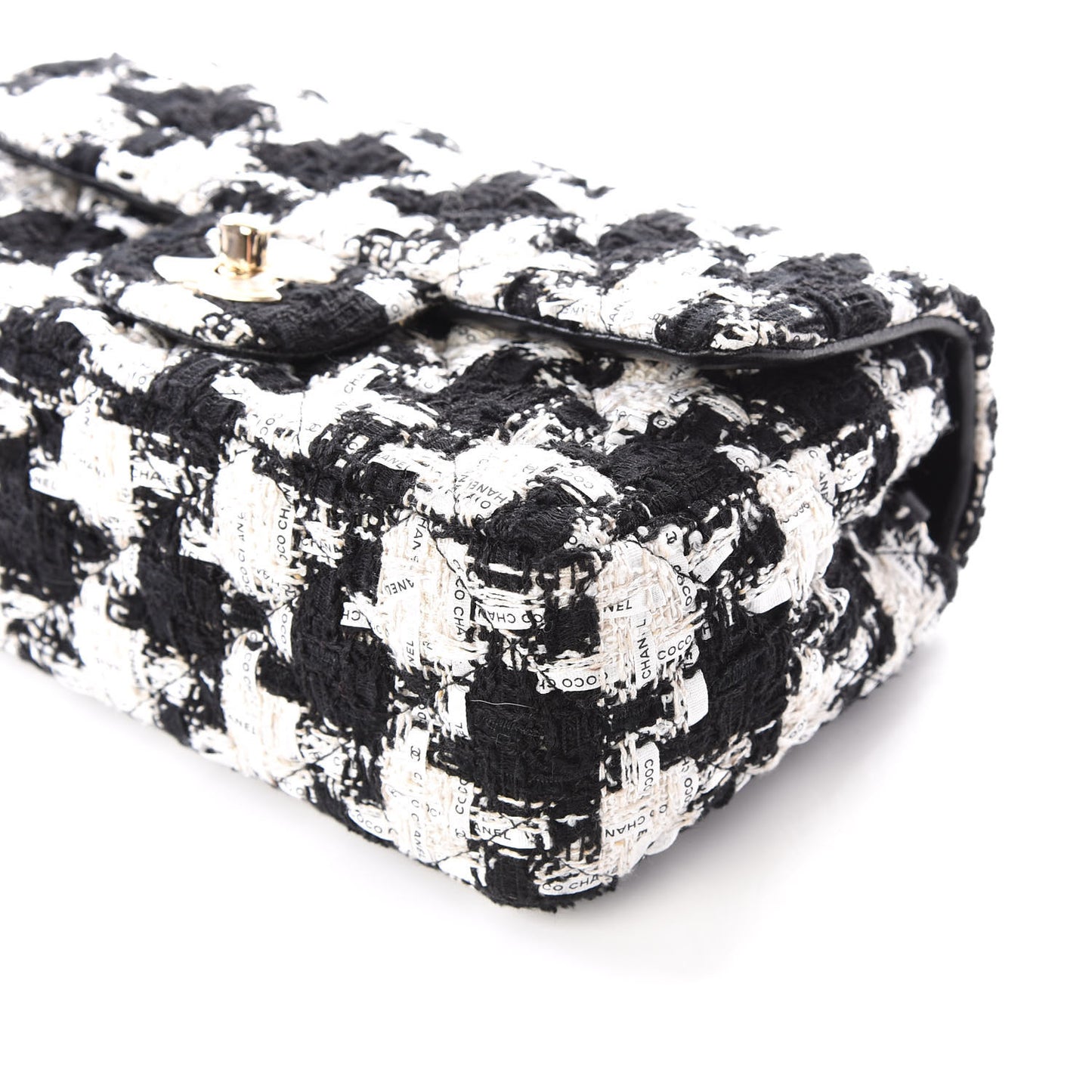 Tweed Quilted Mini Rectangular Flap Black Ecru White