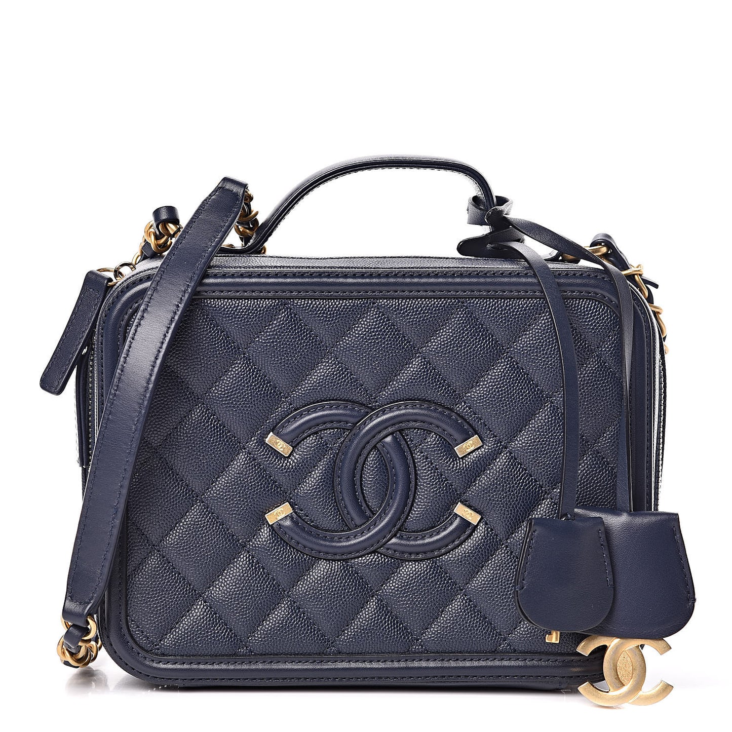 Caviar Quilted Medium CC Filigree Vanity Case Navy