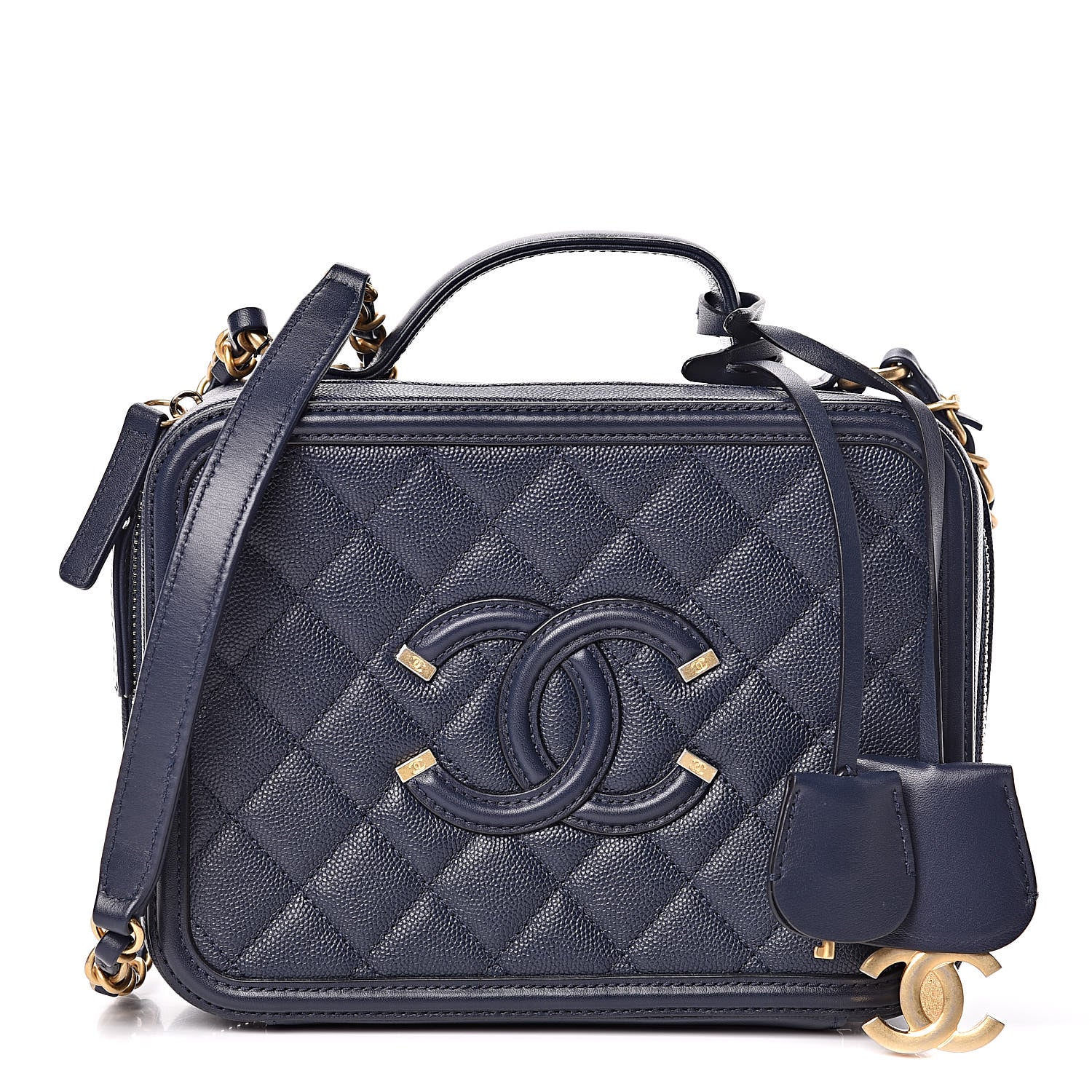 Chanel Caviar Quilted Medium CC Filigree Vanity Case Navy 1 of 11