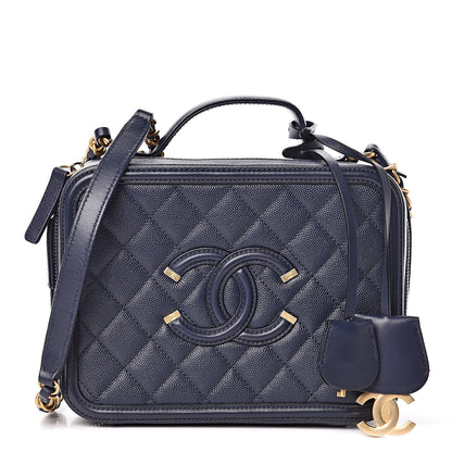 Chanel Caviar Quilted Medium CC Filigree Vanity Case Navy 1 of 11