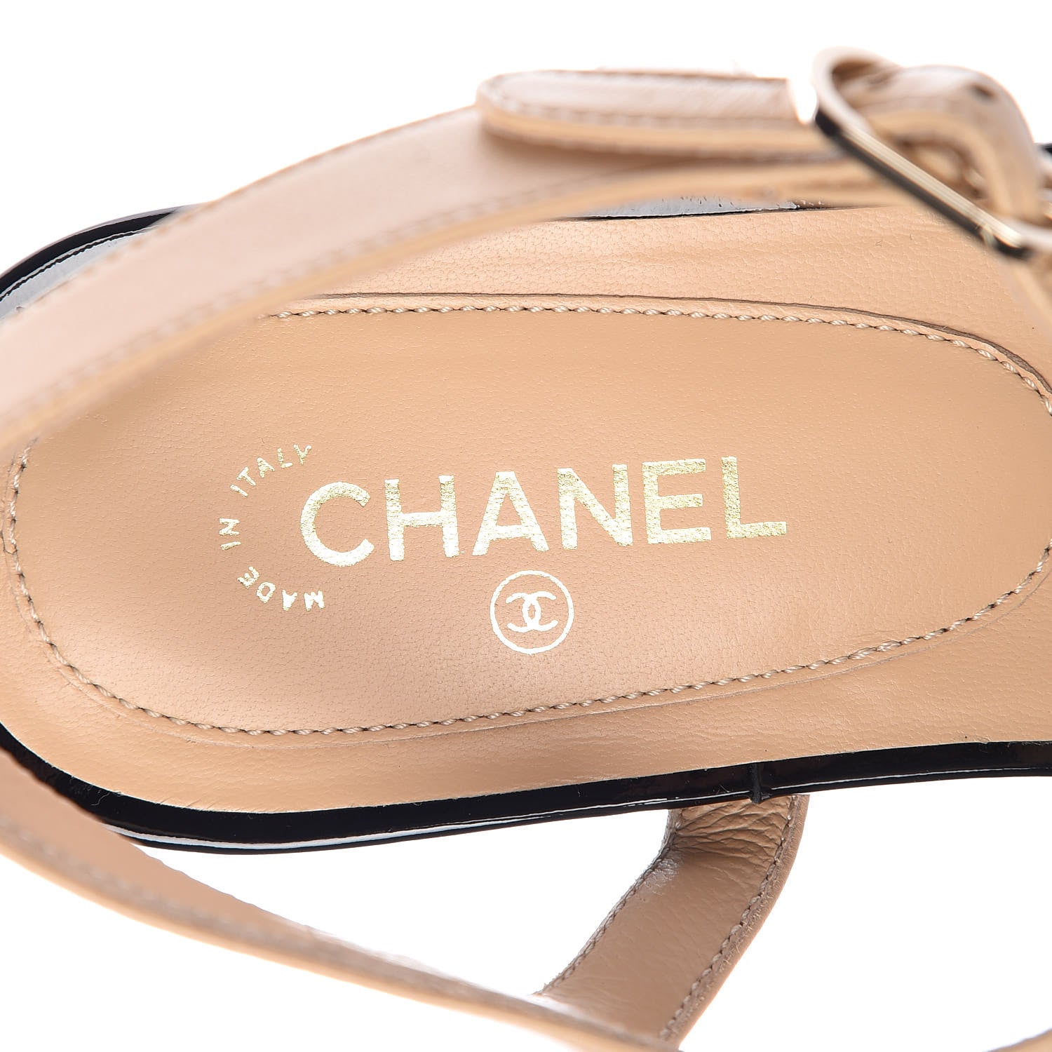 Chanel Lambskin Camellia Thong Sandals 37.5 Beige Black 6 of 8