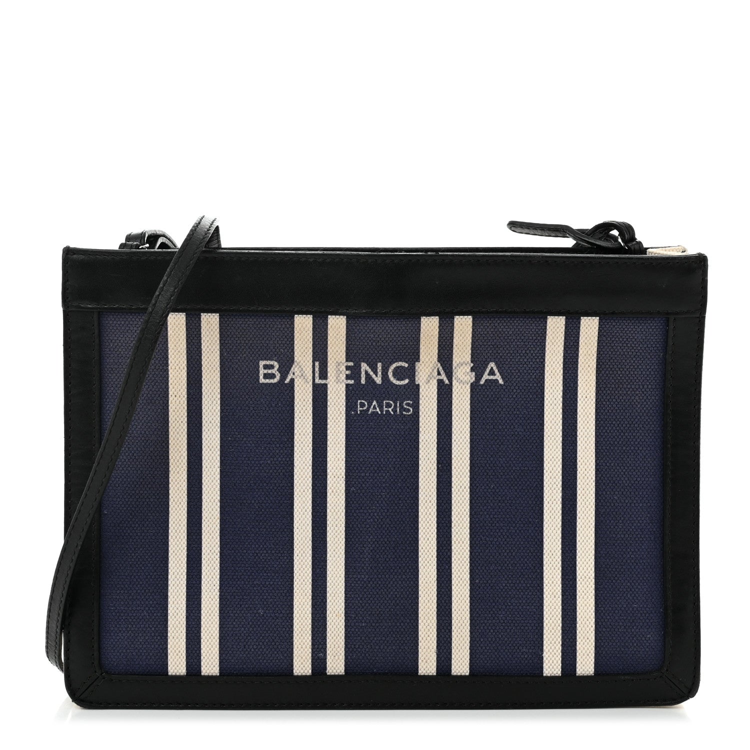Balenciaga Cotton Canvas Striped Pochette Crossbody Bag Navy 1 of 11