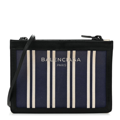 Balenciaga Cotton Canvas Striped Pochette Crossbody Bag Navy 1 of 11