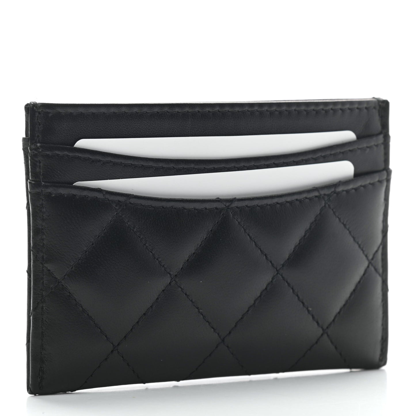 Lambskin Quilted Card Holder Black