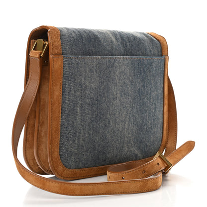 Saint Laurent Denim Suede Monogram Medium Solferino Soft Satchel Blue Cinnamon 3 of 9