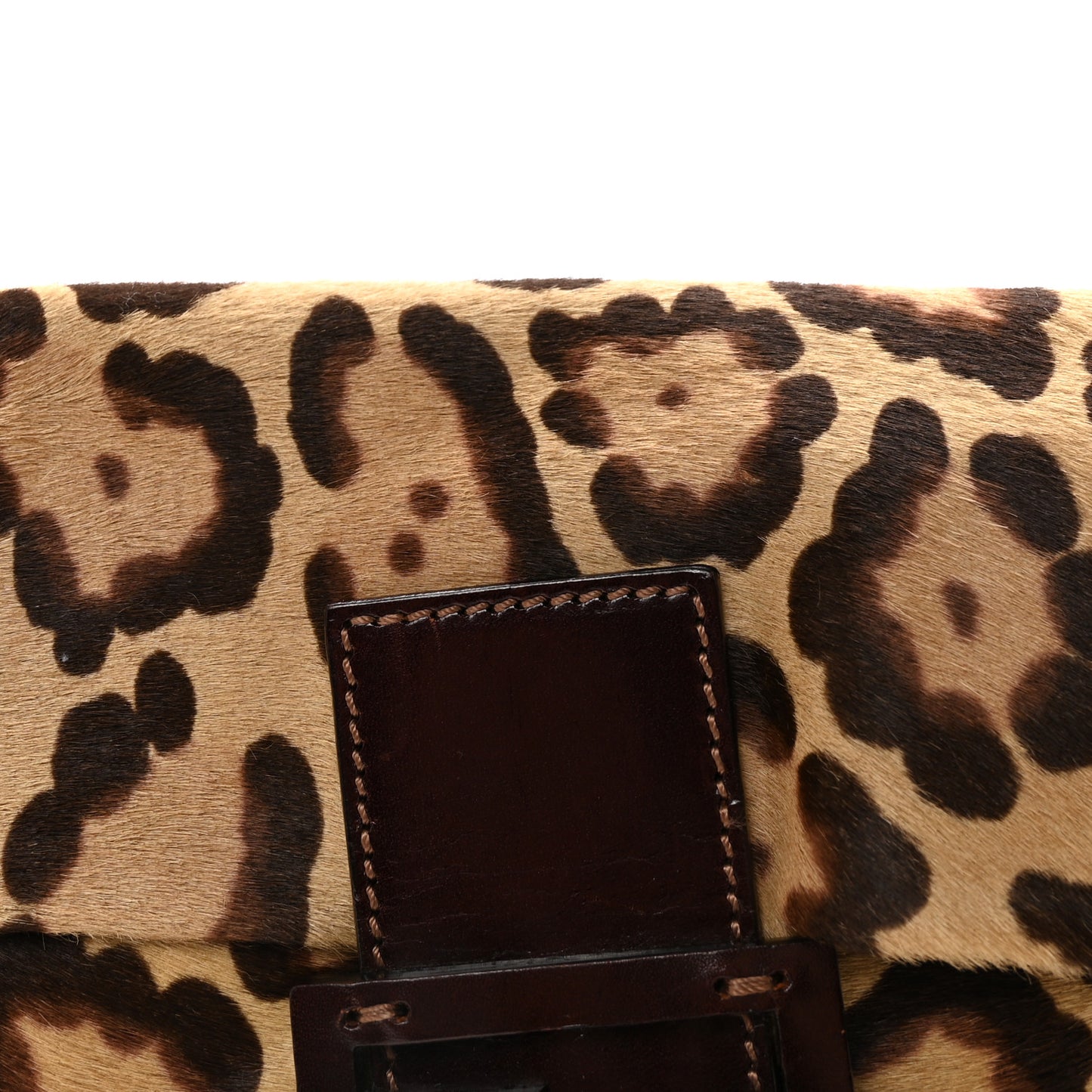 Calf Hair Leopard Print Baguette Brown