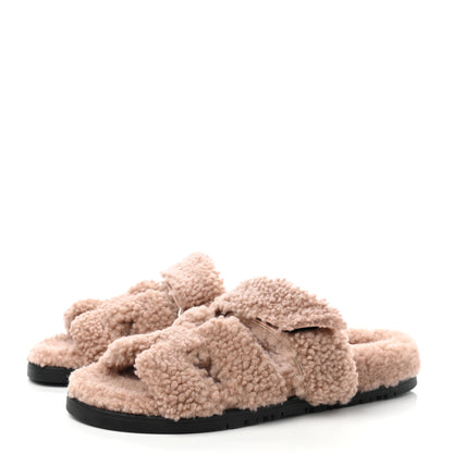 Hermes Woolskin Womens Chypre Sandals 35 Bois De Santal 3 of 7