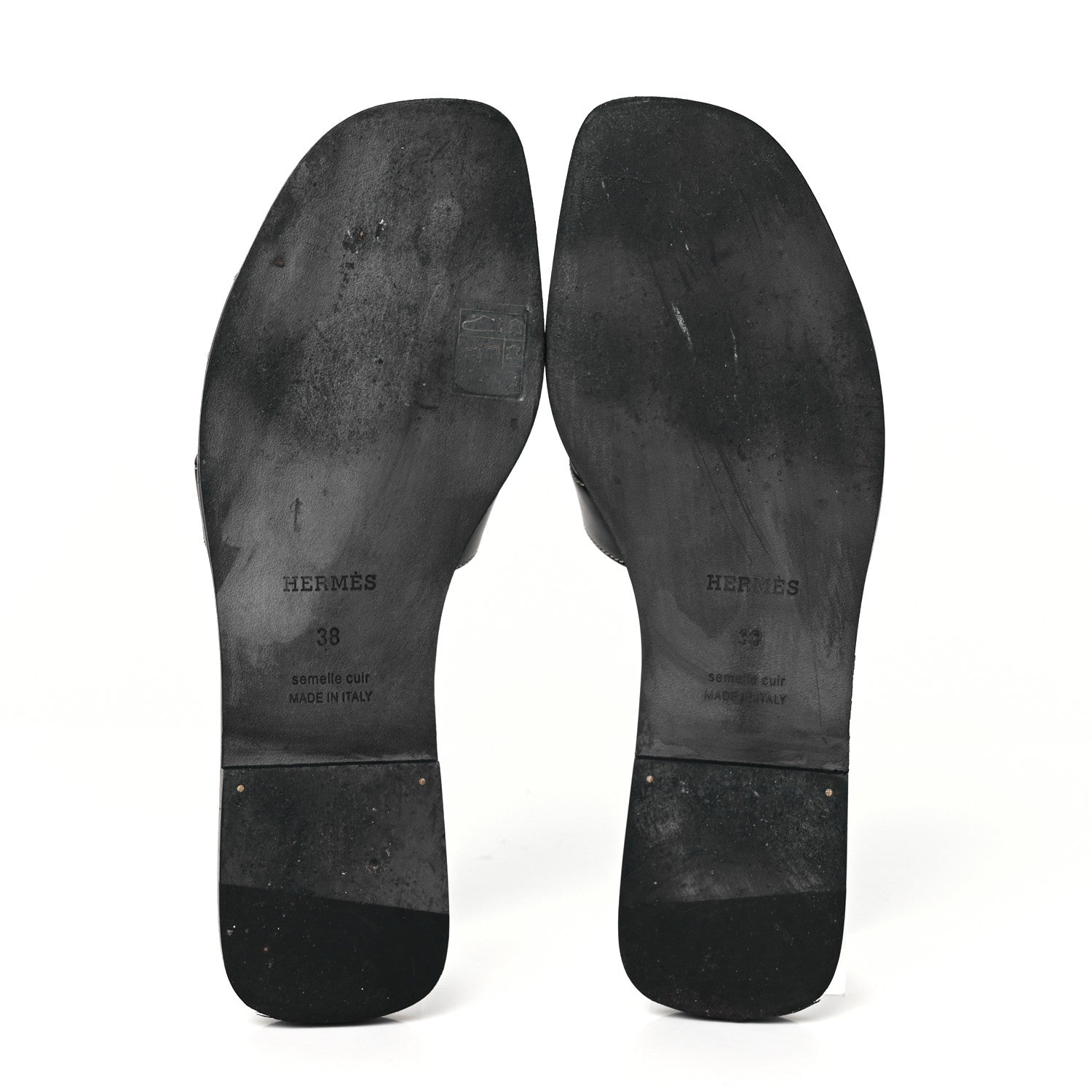 Hermes Box Calfskin Oran Sandals 38 Black 5 of 9