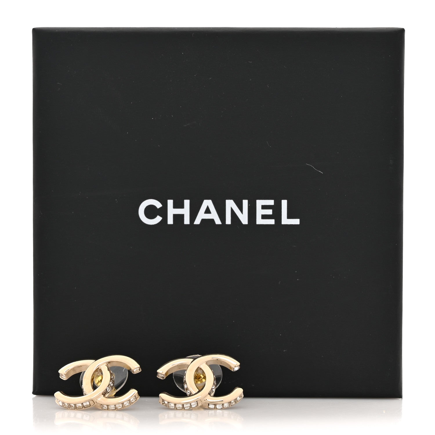 Chanel Metal Baguette Crystal CC Earrings Gold 5 of 5