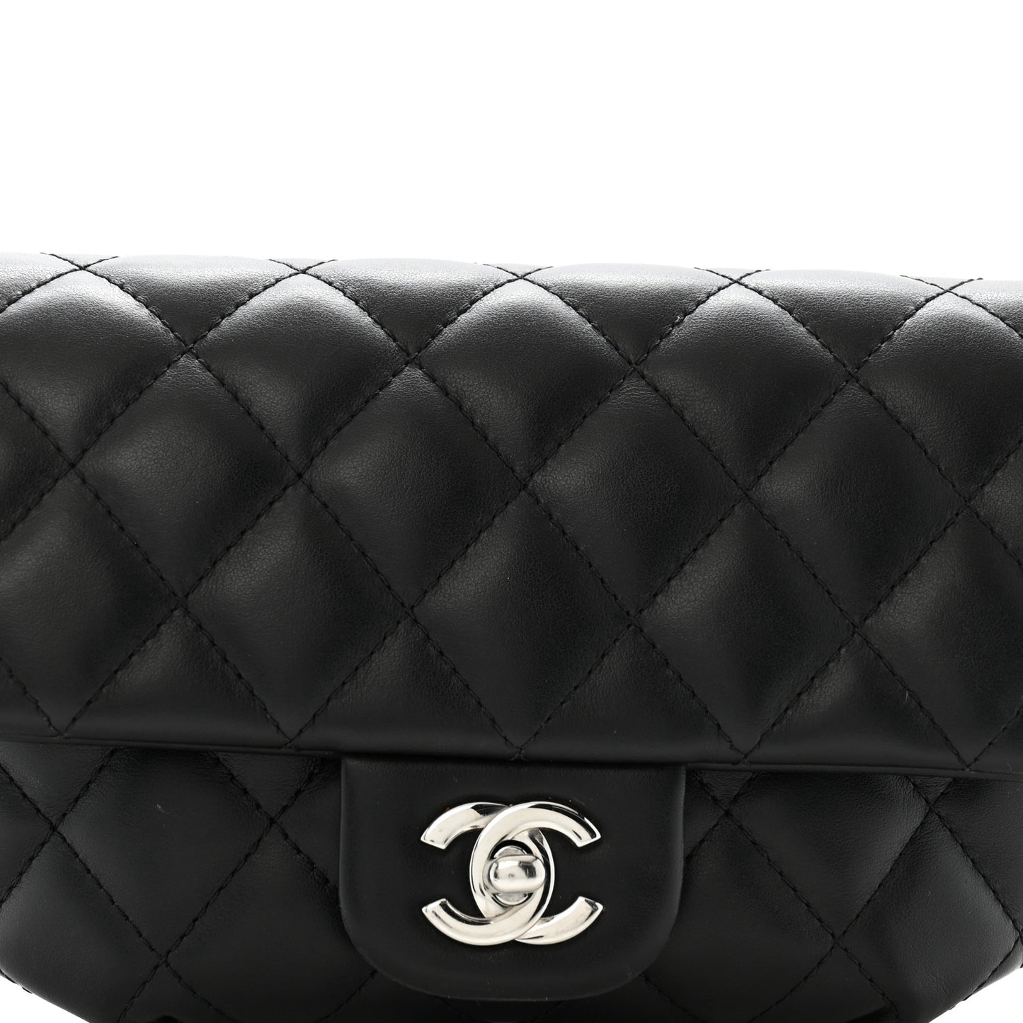 Calfskin Quilted CC Uniform Flap Belt Bag Black