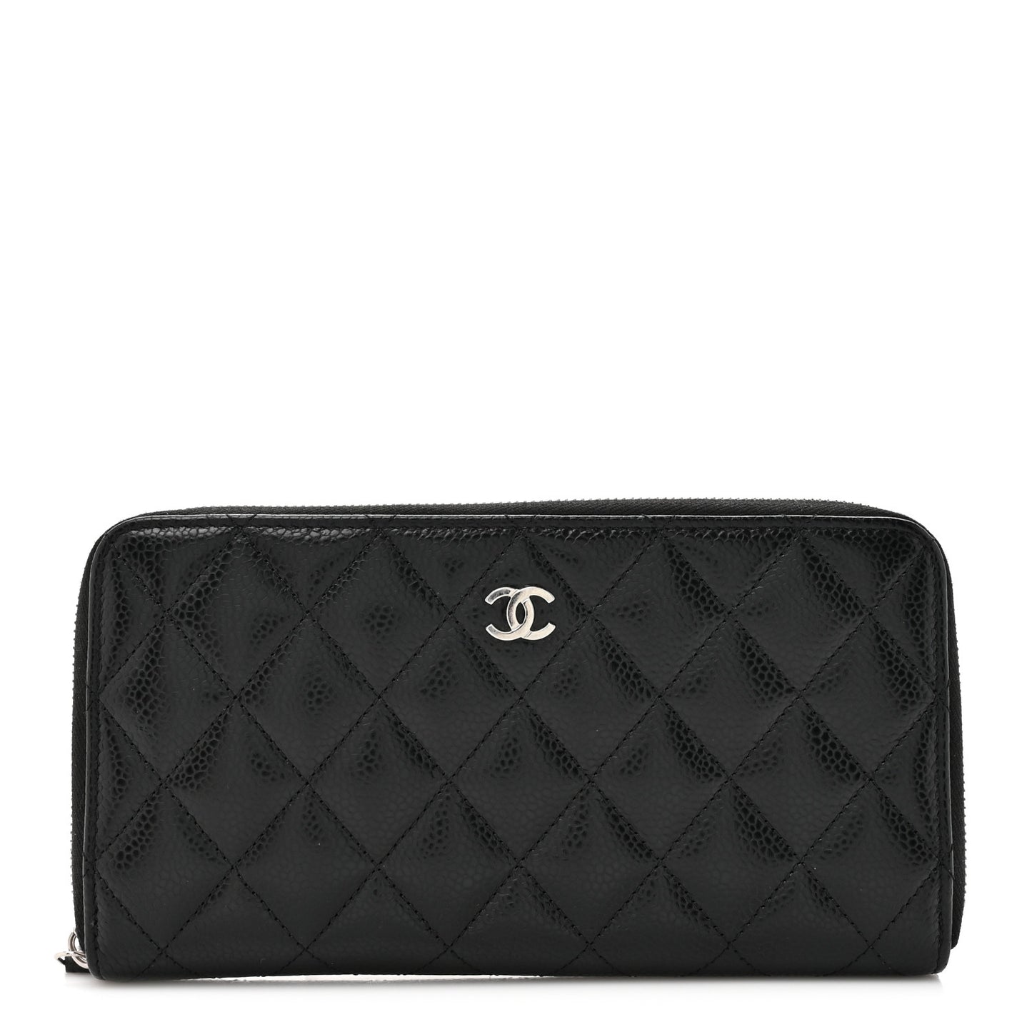Caviar Quilted Large Gusset Zip Around Wallet Black