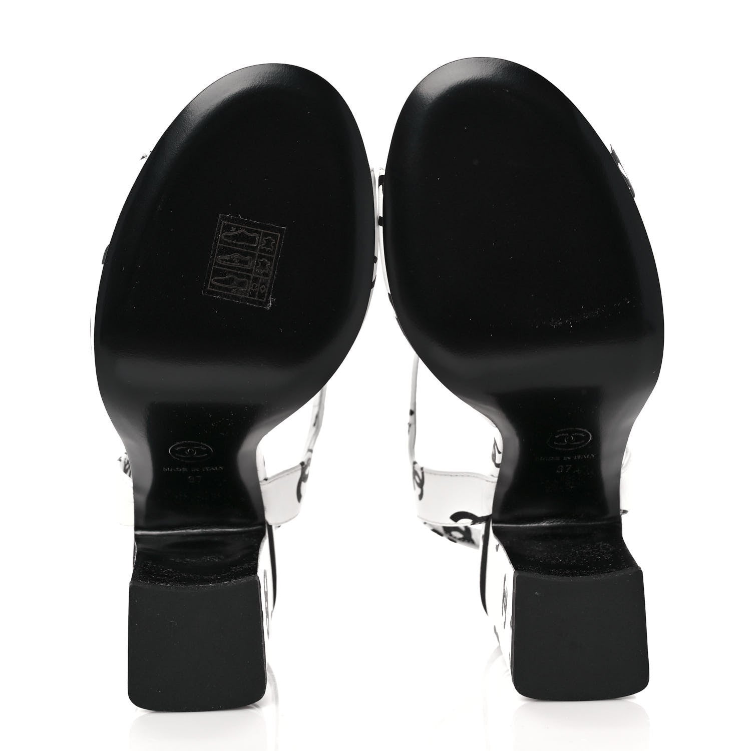 Chanel Lambskin Printed Coco Beach Sandals 37 White Black 5 of 9