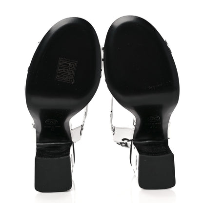 Chanel Lambskin Printed Coco Beach Sandals 37 White Black 5 of 9
