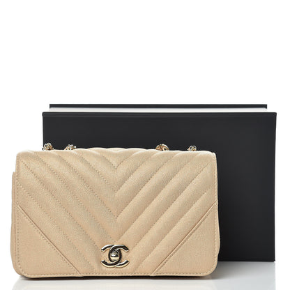 Chanel Metallic Caviar Chevron Quilted Mini Statement Flap Beige 10 of 10