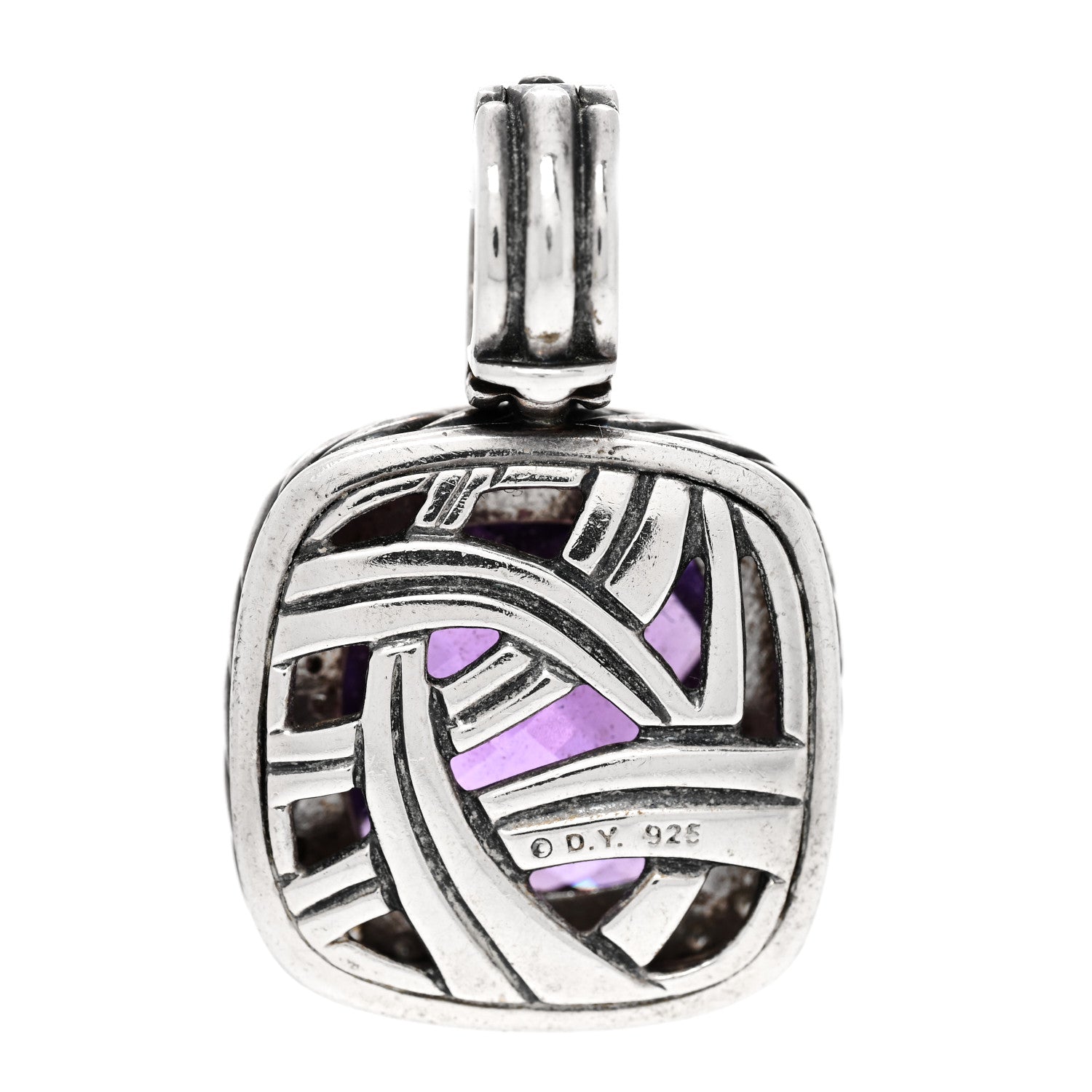 David Yurman Sterling Silver Diamond Amethyst 17mm Albion Enhancer Pendant 3 of 4