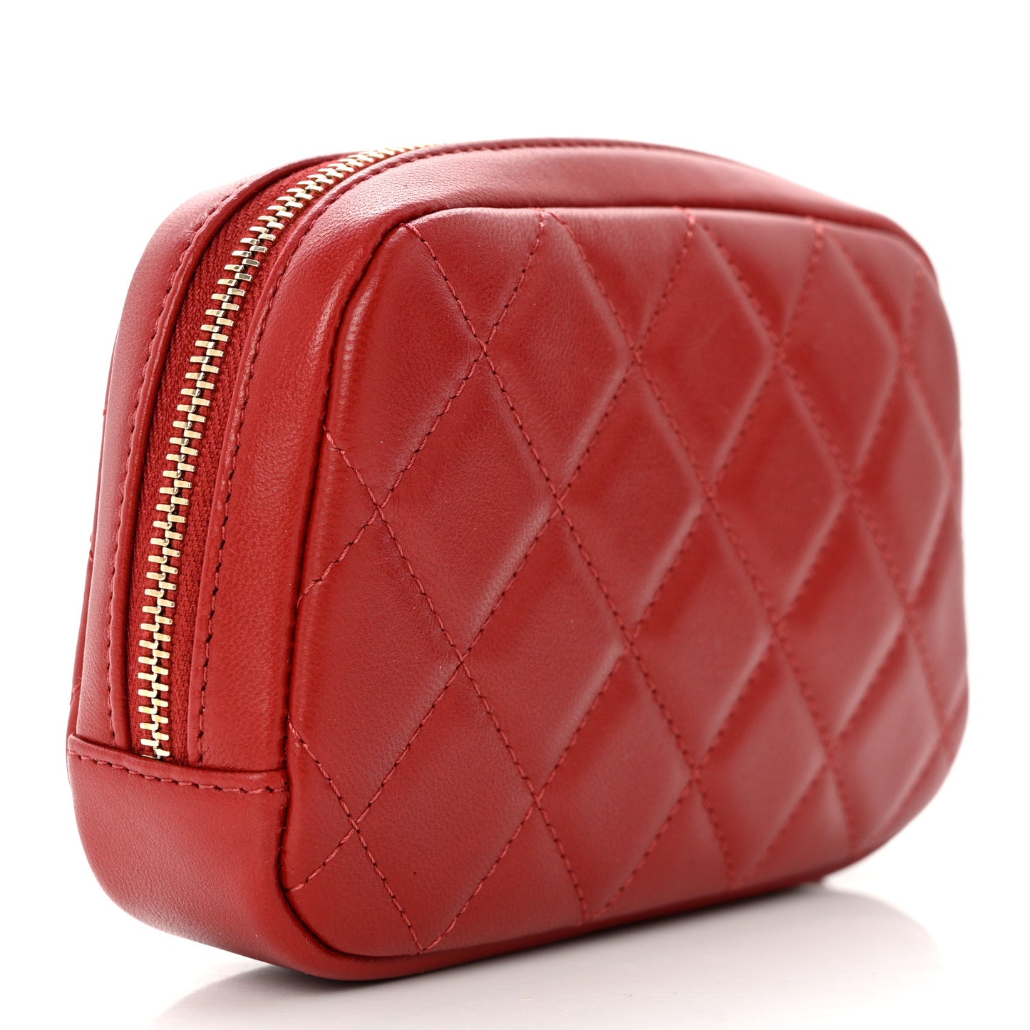 Lambskin Quilted Small Curvy Pouch Cosmetic Case Red