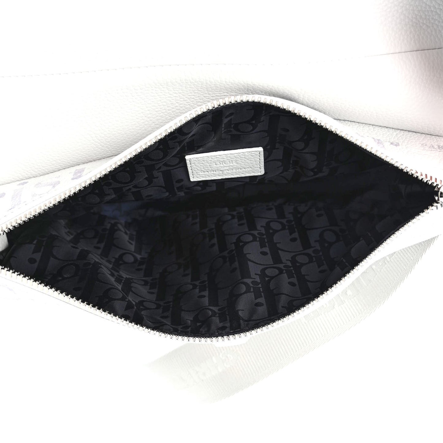 X DANIEL ARSHAM Grained Calfskin Newspaper Print Saddle Bag White