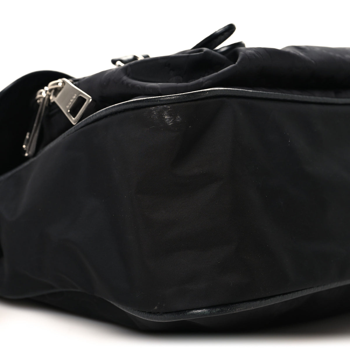 Gucci Nylon Monogram Double Buckle Flap Messenger Bag Black 8 of 9