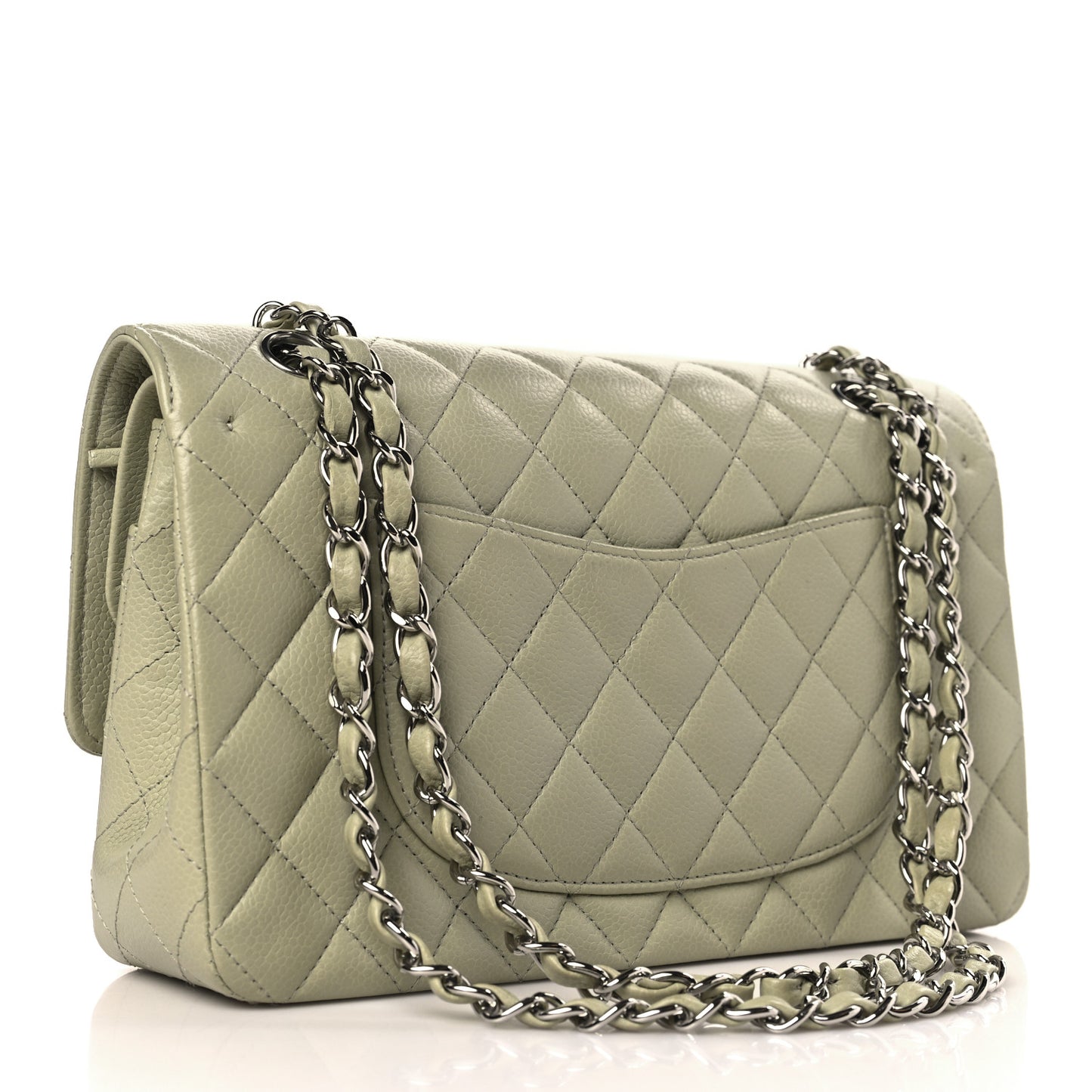 Caviar Quilted Medium Double Flap Light Green