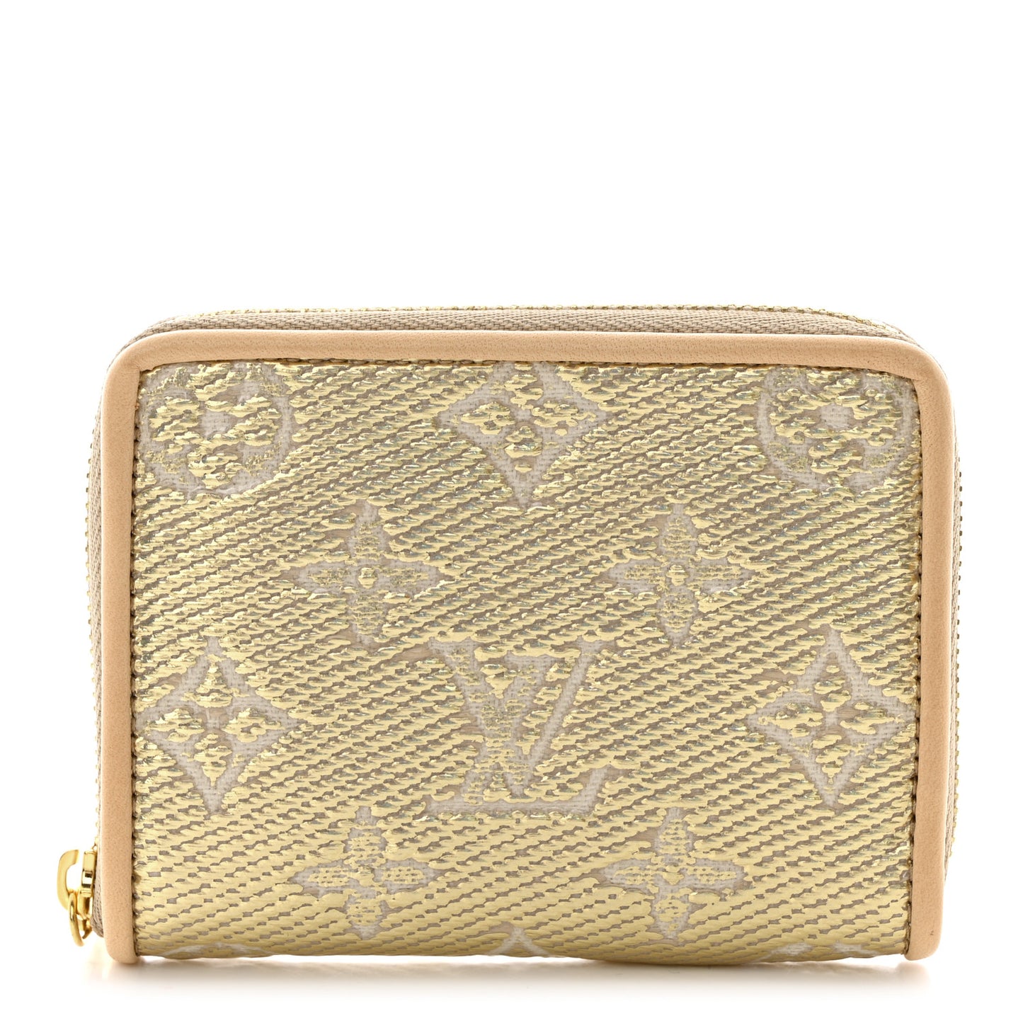 Lurex Jacquard Monogram Zippy Coin Purse Beige